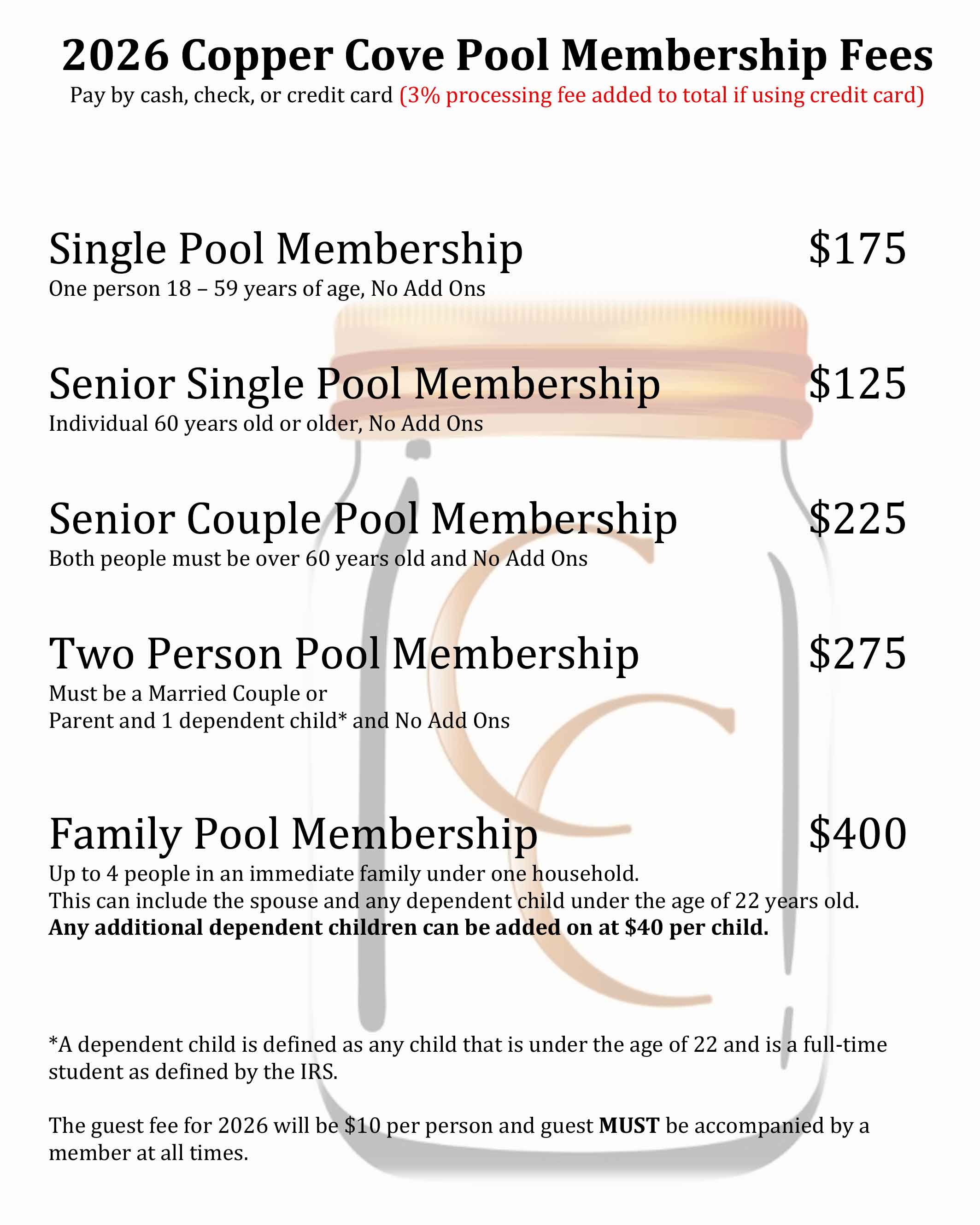 2026 Pool Rates